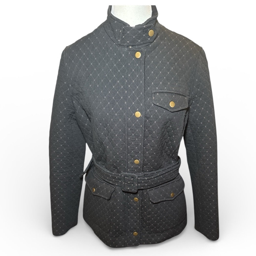 J. McLaughlin Navy Quilted Belted Bomber Jacket Sz 8 NWOT Gold Buttons